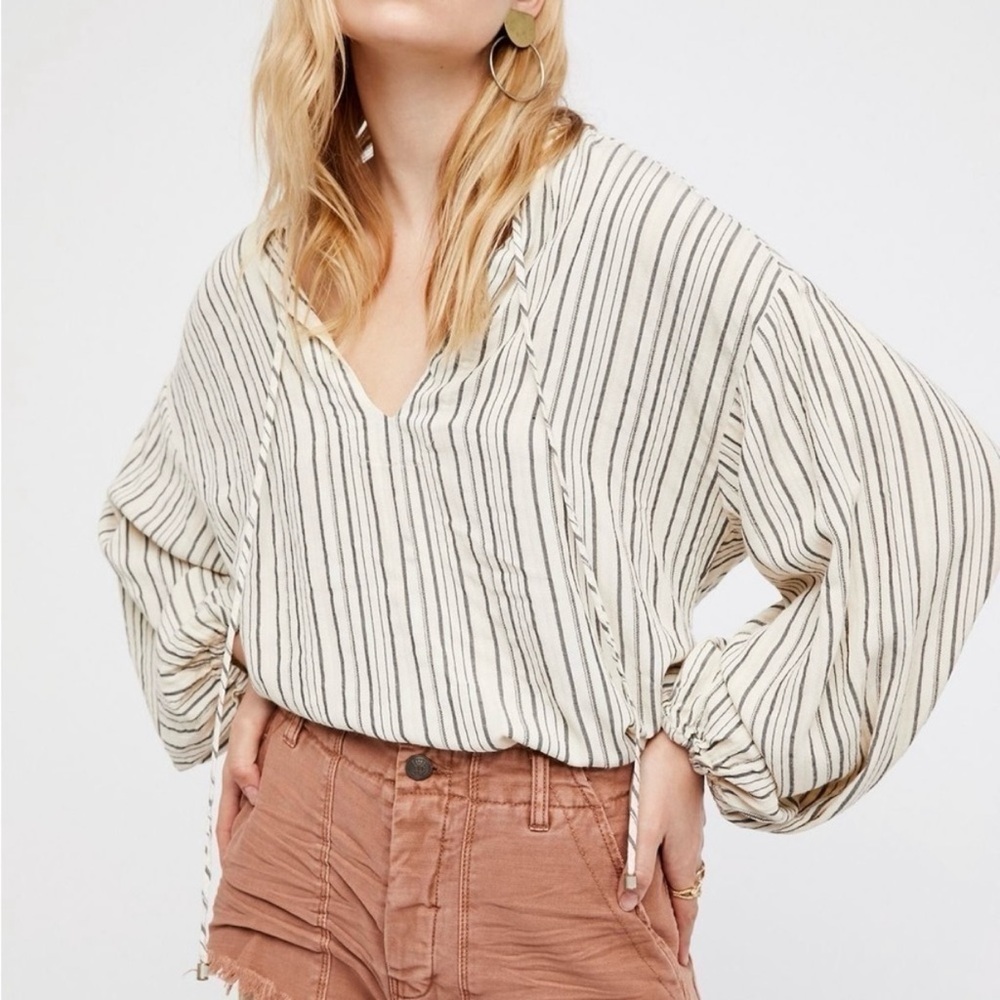Free People Rhythm Of The Night Striped Tunic Top Ivory Black Women’s Size Small